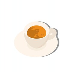Flat vector illustration of a hot espresso in a cup with saucer isolated