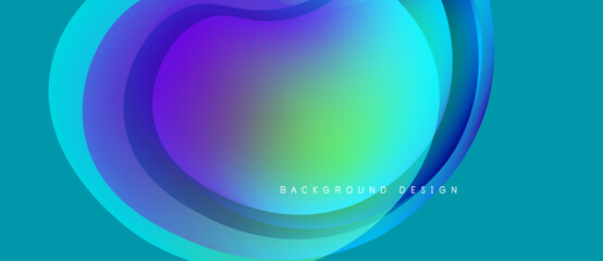 Abstract fluid shapes, vibrant colors blend. Modern design, smooth gradients create dynamic visual effect. Teal background complements purple, blue hues.