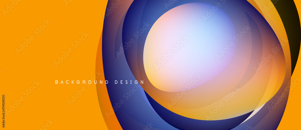 Poster abstract concentric circles, vibrant orange, blue hues. modern design, smooth gradients create dynam
