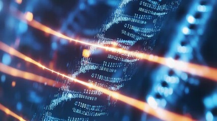 Digital dna helix forming with binary code and light - Powered by Adobe