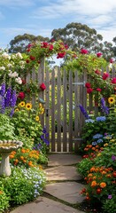 Enchanting Garden Gate - A Floral Paradise of Color and Beauty.