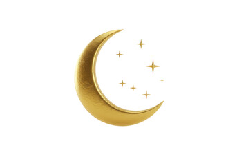 Isolated Gold Crescent Moon and Stars Glittering in Sky Representing the Holiday Season © Rowan