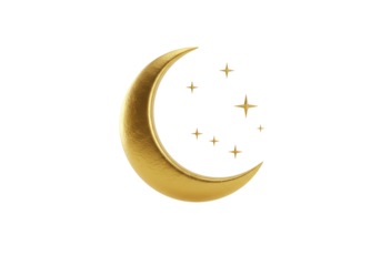 Isolated Gold Crescent Moon and Stars Glittering in Sky Representing the Holiday Season