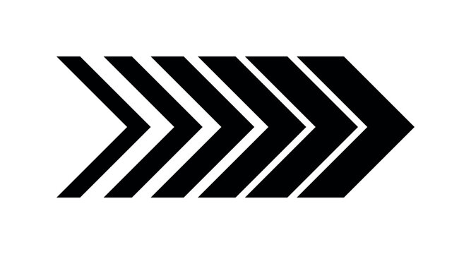 Black arrow vector icon symbolizing direction forward progress movement speed technology minimalistic chevron graphic simple shape dynamic navigation clean interface icon on transparent background