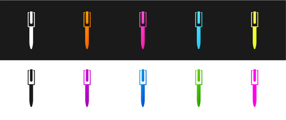 Set Pen icon isolated on black and white background. Vector