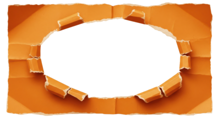 Blank orange torn paper with a ripped edge, oval shape for text or design. Isolated on transparent background, png