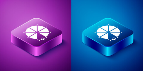 Isometric Circle of pieces icon isolated on blue and purple background. Square button. Vector