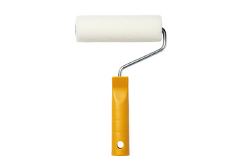 Paint roller with yellow handle isolated on transparent background, painting tool for home improvement and DIY projects PNG