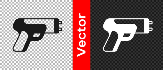 Black Police electric shocker icon isolated on transparent background. Shocker for protection. Taser is an electric weapon. Vector