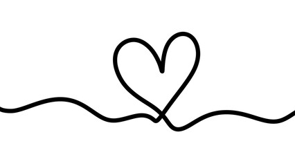 Fototapeta premium Simple continuous line drawing of a heart shape against white background, minimalist graphic design element, perfect for love and romance themes. Transparent image.