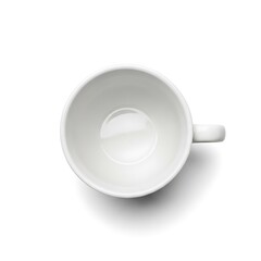 Minimalist White Ceramic Cup - Top-Down View on White Background.