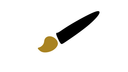 Paintbrush icon with black handle and yellow bristles on a transparent background; simple artistic tool for painting and design projects