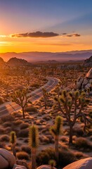 Joshua Tree National Park Sunset - Desert Landscape at Golden Hour.
