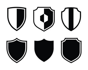 Set of six black and white shield designs vector illustration scalable eps icon collection silhouette