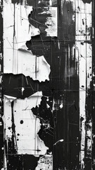 Obraz premium Black and white xerox style background with smudges, torn paper edges, toner streaks. Dramatic grain