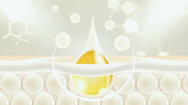 Bubble of Hyaluronic Acid serum drop on Wrinkled skin, improves hydration and smooths skin.