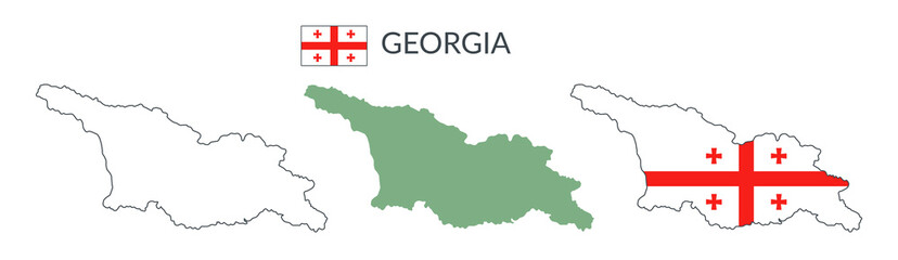 Georgia country geographical borders isolated on white background. Flag of Georgia. Vector flat cliparts.