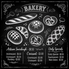 Chalkboard Bakery Menu - Artisan Sourdough, Croissants, and Daily Specials.