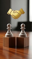 Strategic Alliance - Chess Pawns and Handshake Symbolizing Business Agreement.