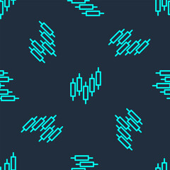 Green line Browser with stocks market growth graphs and money icon isolated seamless pattern on blue background. Monitor with stock charts arrow on screen. Vector