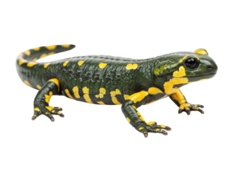 Fire salamander isolated on transparent background PNG, amphibian with black and yellow skin pattern, wildlife animal