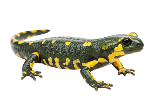 Fire salamander isolated on transparent background PNG, amphibian with black and yellow skin pattern, wildlife animal - Powered by Adobe
