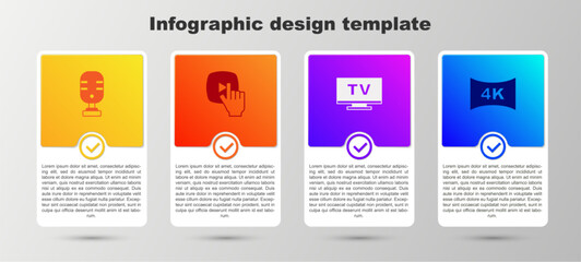 Set Microphone, Online play video, Smart Tv and Screen tv with 4k. Business infographic template. Vector