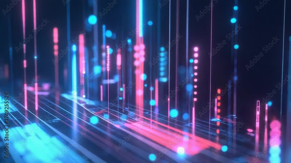 Wall mural digital data flowing through abstract cyber network