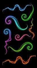 Colorful Smoke Trails on Black Background - Abstract Design Elements.