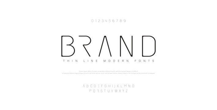 Futurstic thin line font alphabet. Minimal modern fonts and numbers. Typography typeface uppercase lowercase and number. vector illustration