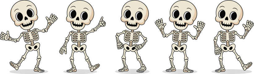Cartoon Skeletons Dancing in Halloween Celebration, Fun and Spooky, Bone Anatomy, Happy Character in Creepy Environment, Animated Illustration for Children, Festive Party, Decorative, Greeting Card, H