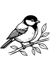 Fototapeta premium Vector black and white sparrow sitting on a branch, perfect for engraving, laser engraving, prints, and minimal creative projects