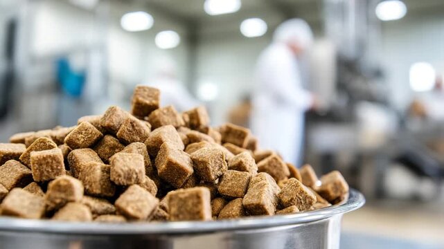 factory environment showcases production of organic sugar cubes. Workers in background demonstrate efficient manufacturing process with focus on quality and precision in creating sweet products.