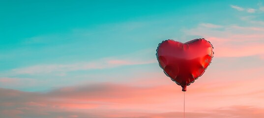Obraz premium A Heart-Shaped Balloon Floating Against a Dreamy Pastel Sky, Evoking Love and Romance in Soft Hues