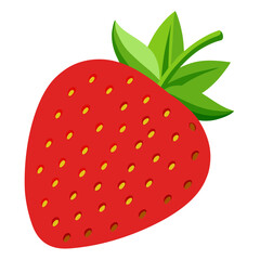 Obraz premium Illustration of a vibrant strawberry with bright red skin and green leaves, , showcasing its juicy texture and sweet appeal in a simple design