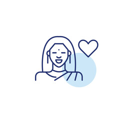 Smiling Indian woman and heart. Customer support, remote user care. Inclusivity in forums or digital world. Pixel perfect, editable stroke vector icon