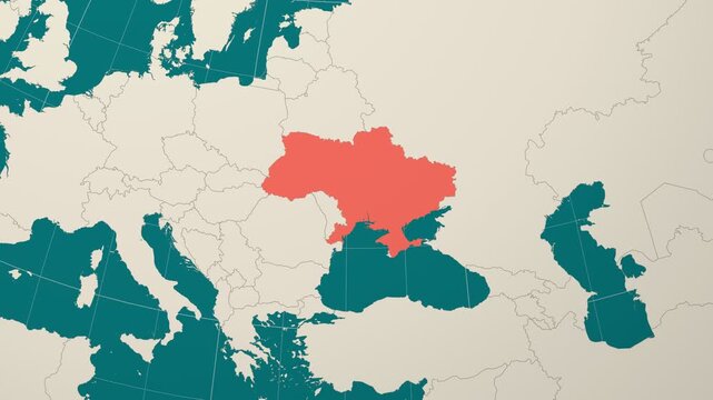 Ukraine map. Animated zoom into the country on the Globe in Teal Pale Mint color palette. Country logo animation. Map with meridians, parallels. Artistic video.