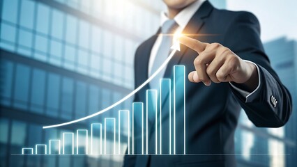 Businessman touching growing bar graph for financial success
