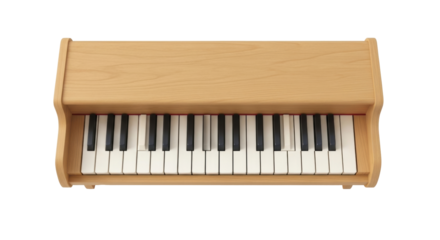 Isolated tabletop piano with a smooth wooden finish for music education or entertainment