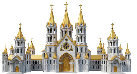 Isolated architectural rendering of a cathedral, complex European style building