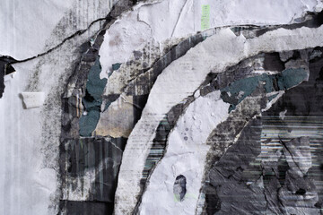 Texture of many layers of black and white poster paper was glued and torn through time