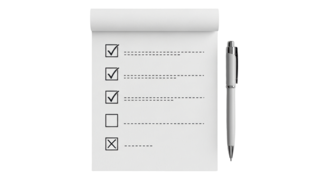 Isolated clipboard with checkboxes and a pen, representing a to-do list in progress - Powered by Adobe