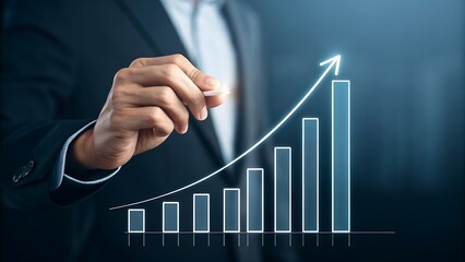 Businessman touching growing bar graph for financial success
