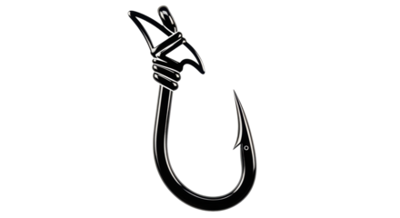 Isolated black metal fishhook with barbed end to catch fish for sports fishing and angling