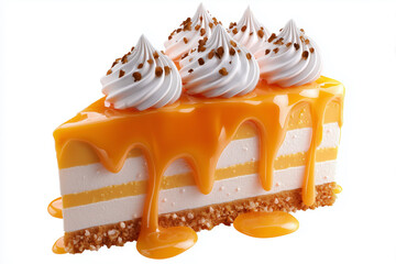 Deliciously Creamy Slice of Cheesecake with Tasty Toppings and Golden Drizzle