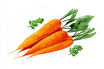Fresh Carrots with Green Leaves and Herbs in Clipart Style for Vegetable Collection