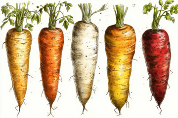 Fresh Carrots and Herbs Illustration in Vibrant Colors for Culinary Use and Design