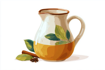 Seasonal Cider Jug with Leaves and Cinnamon Stick for Autumn Wonderland Clipart Design