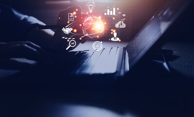 woman Hand holding virtual Global Internet connection metaverse. Business global internet connection application technology and digital marketing, Financial and banking, Digital link tech, big data.