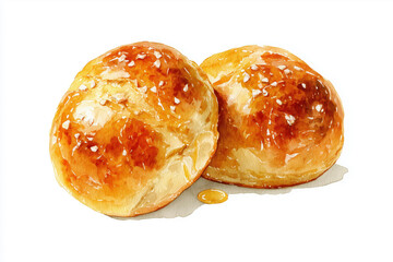 Freshly Baked Rolls in Watercolor Illustration Perfect for Bakery and Culinary Designs